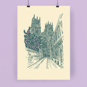 York Minster (with Roses), Hand Illustrated Print