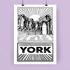 St Mary's Abbey in Museum Gardens, York | Hand Illustrated Print